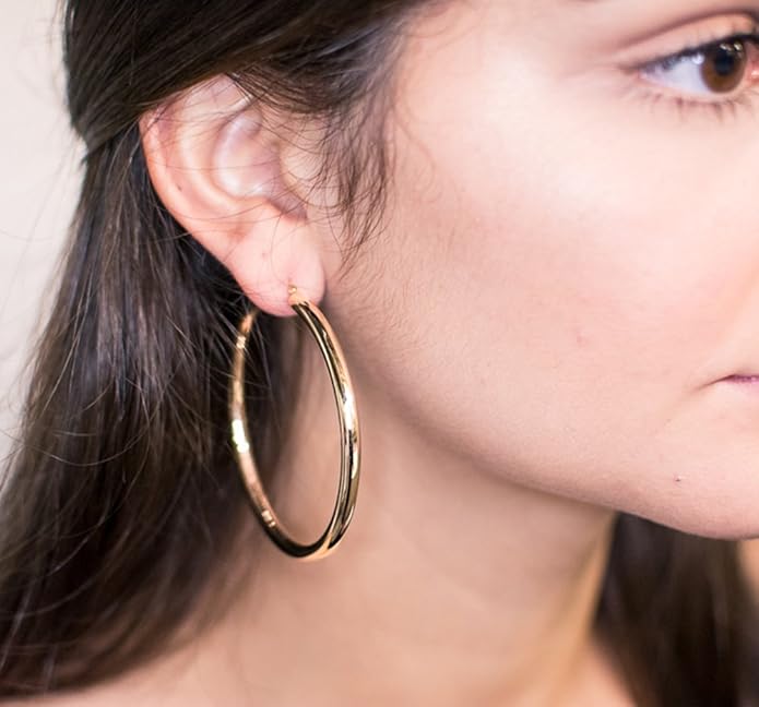 14K Gold Hoop Earrings, 4mm Thick