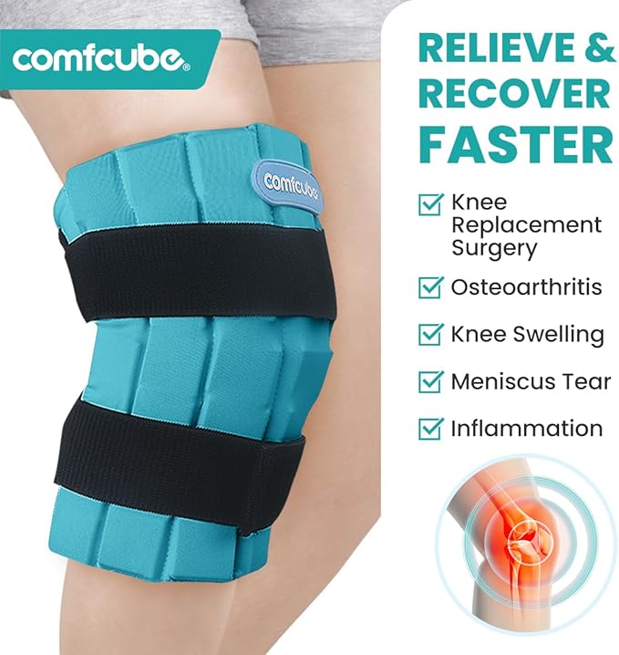 Comfcube Ice Pack for Knee After Surgery, 2 Hours Long Lasting Cold Pack for Knee Injuries, FSA Eligible, Cold Therapy Flexible Ice Pack for Pain Relief, Swelling, Surgery, ACL, Meniscus Tear