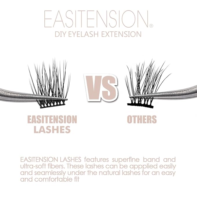 DIY Eyelash Extension, 3D Effect Glue Bonded Band Individual Lash 12 Clusters Volume Lashes Set, Home Eyelash Extension, C curl Lashes Pack (14MM)