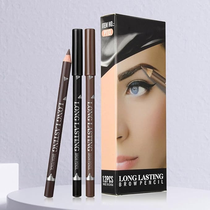 Eyebrow Pencils for Women, 12Pcs Hard-Core Wooden Eye Brow Eye Liner Pen for Beginner Makeup, Waterproof & Sweat-Proof (12Pcs-Brown-Eyebrow Pencils)