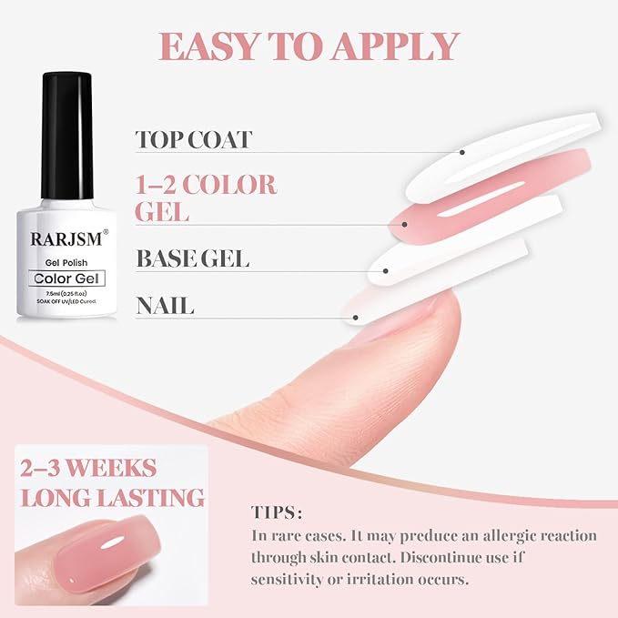 RARJSM Creamy Nude Gel Nail Polish Set Sheer Milky Barely Rose Gray Mauve Eggshell Pink 6 Pcs Neutral Jelly Skin Tone Colors French Manicure Gelpolish Soak Off Curing Requires for Home Salon 7.5ml
