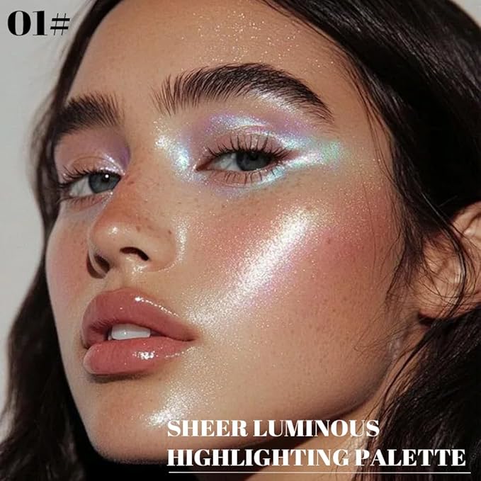 Highlighter Makeup Palette for Blush,Contour,Shadow,Face or Eye Makeup, Shimmer Glow, Creamy Mousse Pressed Powder, Intensely Pigmented, Glitter Sparkling (B03-01# Silver Pearl)
