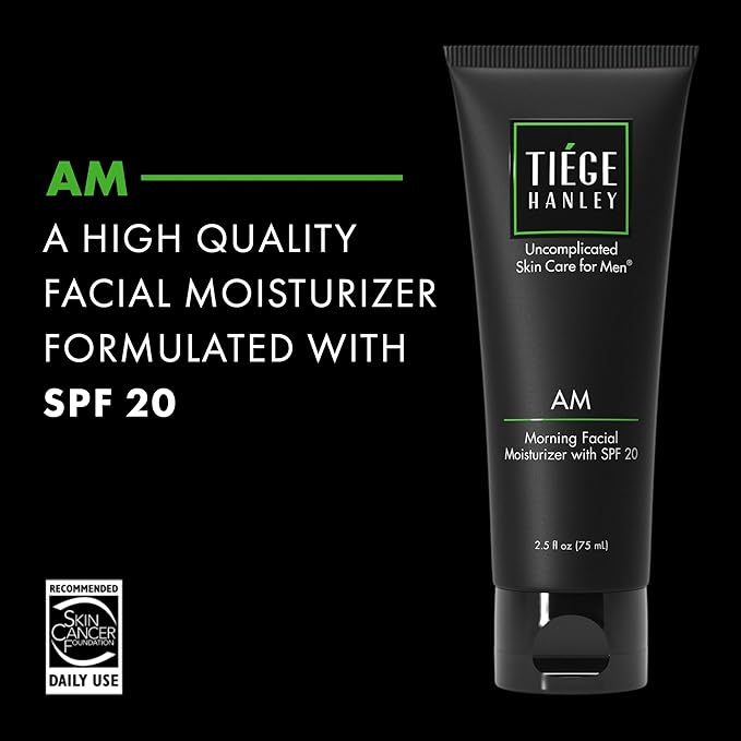 Tiege Hanley Mens Face Moisturizer, Morning Facial Moisturizer with SPF 20 - Men's Face & Skin Care Cream for Long-Lasting Hydration - Promotes Even Skin Tone, Safe for Sensitive Skin (2.5 Fl Oz) (AM)