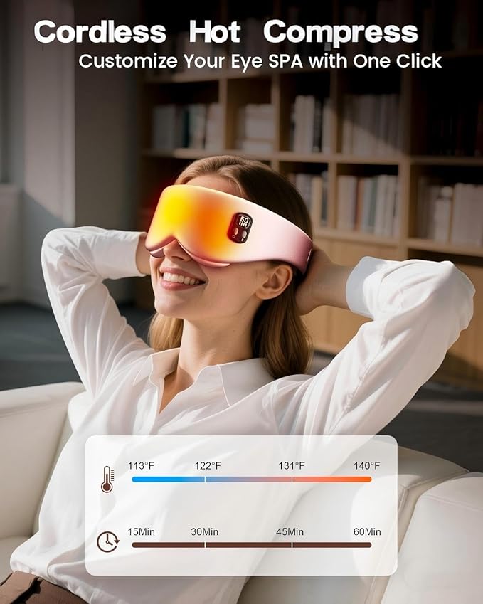 Anydance Heated Eye Mask - Cordless Eye Mask for Dry Eyes, Eye Relief, Improved Sleep, Timed Shutdown, 4 Temperature, Washable Eye Heating Pad for Travel, Removable for Cleaning - Rose Pink