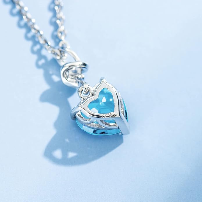 AGVANA Christmas Gifts 14K Solid White Gold Diamond Gemstone Pendant with Sterling Silver Chain 8mm Heart Birthstone Necklace Fine Jewelry Anniversary Birthday Gifts for Women Mom Wife