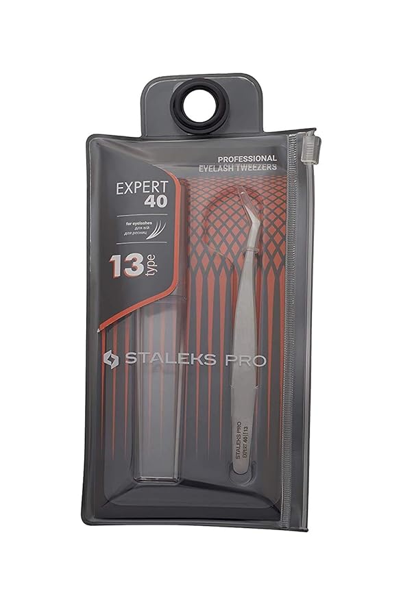 Staleks Pro Professional Eyelash Tweezers EXPERT 40 Type 13 – L-Shaped 40° Tip – Stainless Steel – For Volume Eyelash Extensions 2D–8D