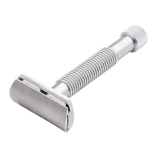 Rex Supply Co. Envoy XL Stainless Steel Double Edge Safety Razor – Long Handle 3-Piece Razor | Made in USA | Premium Fixed Blade Wet Shaving Razor for Men | Smooth, Comfortable & Close Shaves