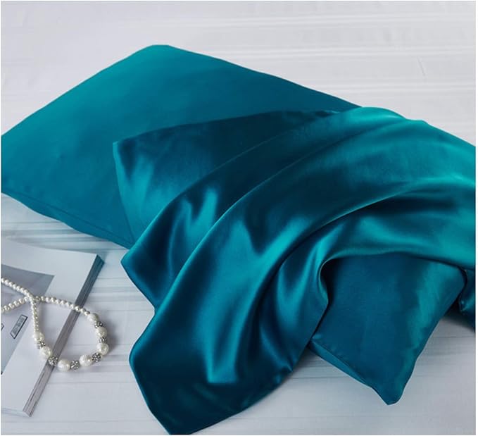 Mulberry Silk Pillowcases Set of 2, Hypoallergenic Satin Pillow Covers for Hair and Skin, with Hidden Zipper, Both Side 100% 19 Momme Silk (Peacock Blue,Standard)