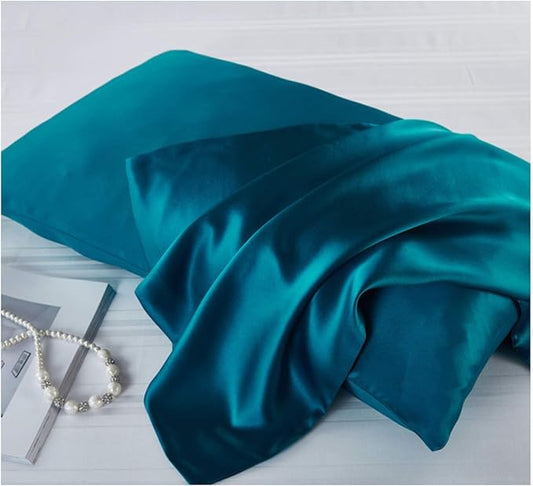 Mulberry Silk Pillowcases Set of 2, Hypoallergenic Satin Pillow Covers for Hair and Skin, with Hidden Zipper, Both Side 100% 19 Momme Silk (Peacock Blue,Queen)