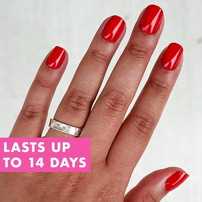 Olive & June Instant Mani Press On Nails (Glue) | Cherry Red | Short, Squoval | 42 Fake Nails, 21 Sizes | Non-Toxic, Long-Lasting | Recycled Materials | Realistic Look | CV