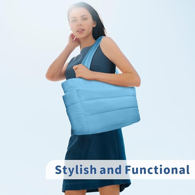 TOPDesign Puffer Tote Bag for Women, Lightweight Puffy Handbag with Compartments, Quilted Shoulder Bag for Work, Travel, Gym