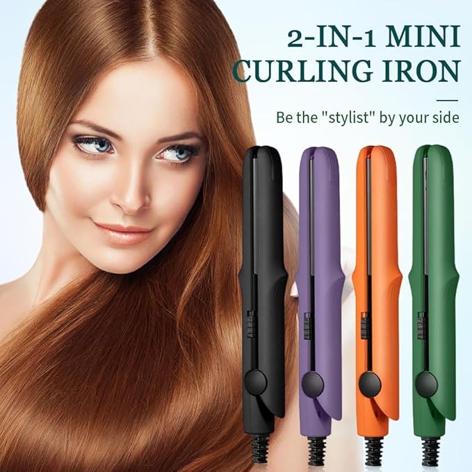 2 in 1 Mini Dual Purpose Curling Iron, 2026 New Portable Curling Wand & Flat Iron Hair Straightener, Mini Wave Hair Curling Iron Wand for Short and All Hair Types (Orange)