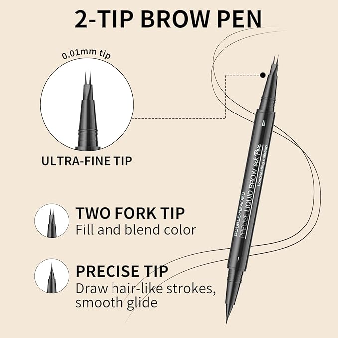 Microblading Eyebrow Pencil,2-in-1 Dual-Ended Eyebrow Pen with 2 Tip brow pen and Precise Brush-Tip,Brow Pen for Natural Women Waterproof and Long-Lasting Brows (Black)