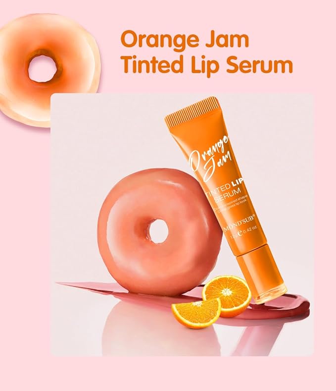 MOND'SUB Tinted Lip Serum,Moisturizing Lip Balm Gloss for Women,Lip Stain Long Lasting Waterproof,No Peel Off, Hydrating and Plumper Extreme,Stocking Stuffers,Pink Flan-Orange Jam