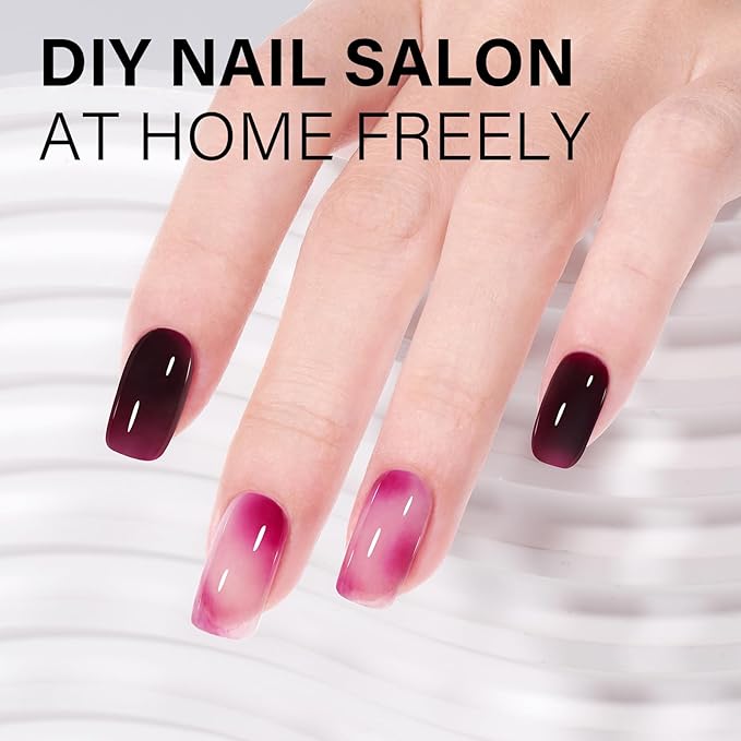 AILLSA Dark Chrry Gel Nail Polish Queen of Sin Jelly Gel Polish Neutral Translucent Wine Burgundy Gel Polish Long Lasting Purple Red Color Soak Off U V Gel for French Manicure Nail Art at Home 0.51 Oz