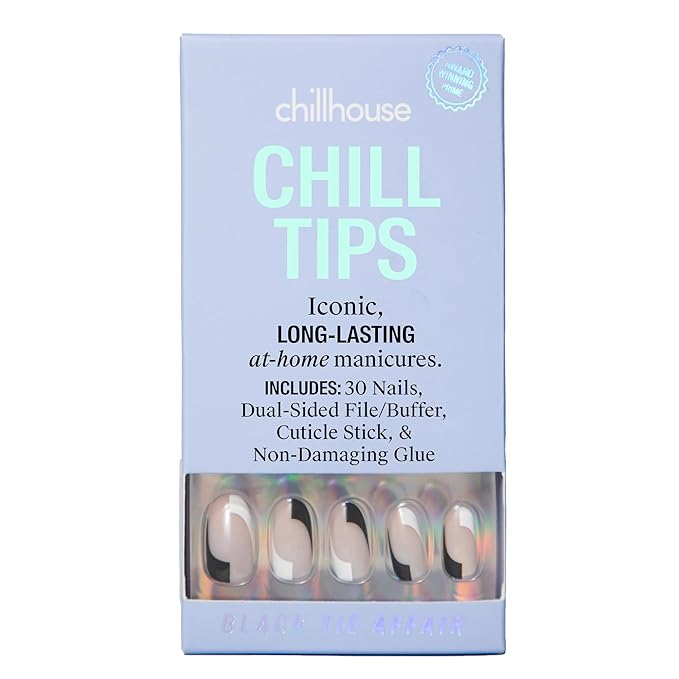 Chillhouse - Chill Tips, Press on Nails Kit - Black Tie Affair (Oval) - 24 Nail Shapes & Sizes - Up to 2 Weeks of Wear - Customizable Fit - Reusable - Latina Founded & Women Owned - Beauty & Self Care