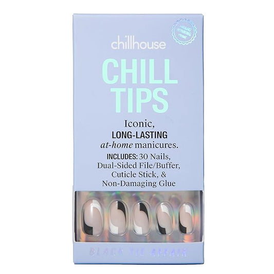 Chillhouse - Chill Tips, Press on Nails Kit - Black Tie Affair (Oval) - 24 Nail Shapes & Sizes - Up to 2 Weeks of Wear - Customizable Fit - Reusable - Latina Founded & Women Owned - Beauty & Self Care