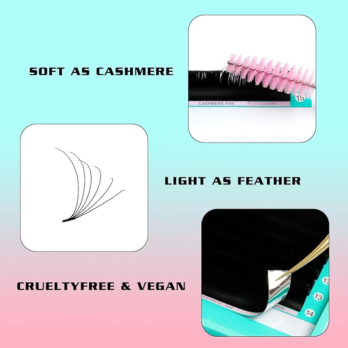VAVALASH Cashmere Easy Fan Lashes 0.03 0.05 0.07 C/CC/D/DD Volume Lash Extensions 8MM-20MM Matte Black Self Fanning Eyelash Extensiones, Professional Supplies for Lash Artists (DD-0.05,13mm)