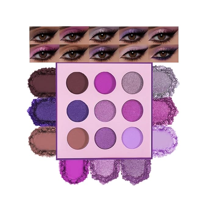 9-Color Purple Eyeshadow Palette – Matte, Shimmer & Glitter Shades in Magenta, Lavender, Lilac, Violet & Taupe, High Pigment Long-Lasting Waterproof Blendable Eye Makeup for Bold & Creative Looks
