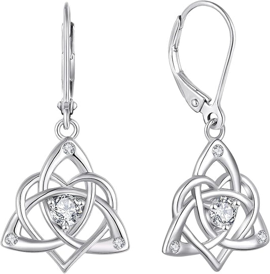 Starchenie Celtic Knot Dangle Earrings Sterling Silver Trinity Love Knot Leverback Earrings Gemstones Jewelry for Women