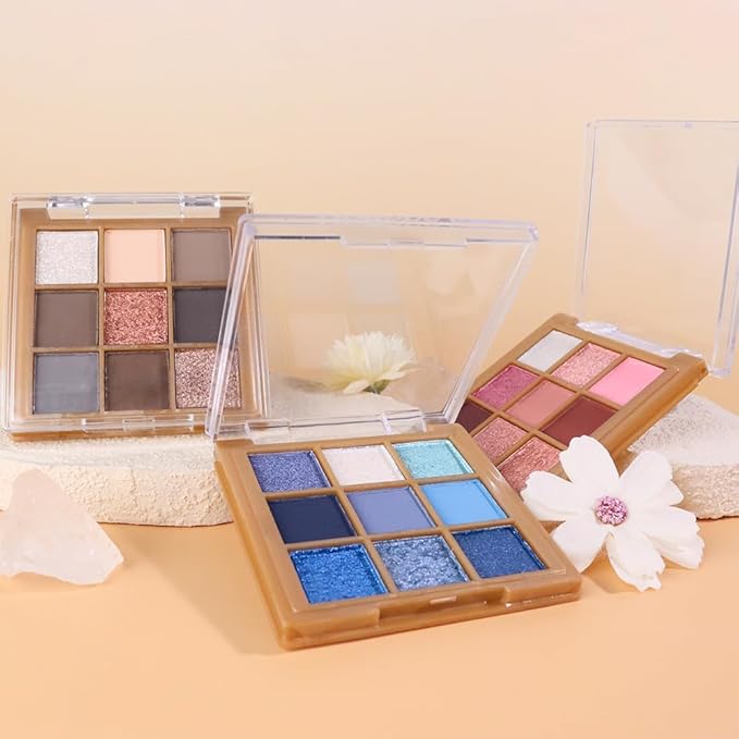9 Colors Blue Eye Shadow Palettes,Dark Light Royal Cobalt Baby Sky Navy Blue Eyeshadow Palette for Older Women,Natural Powde Travel Size Eye Shadows Waterproof Long Lasting Naturing-Looking