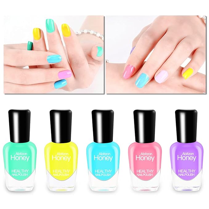 Abitzon NEW Nail Polish Set (10 Bottles) - Non-Toxic Eco-Friendly Easy Peel Off & Quick Dry Water Based Nail Polish