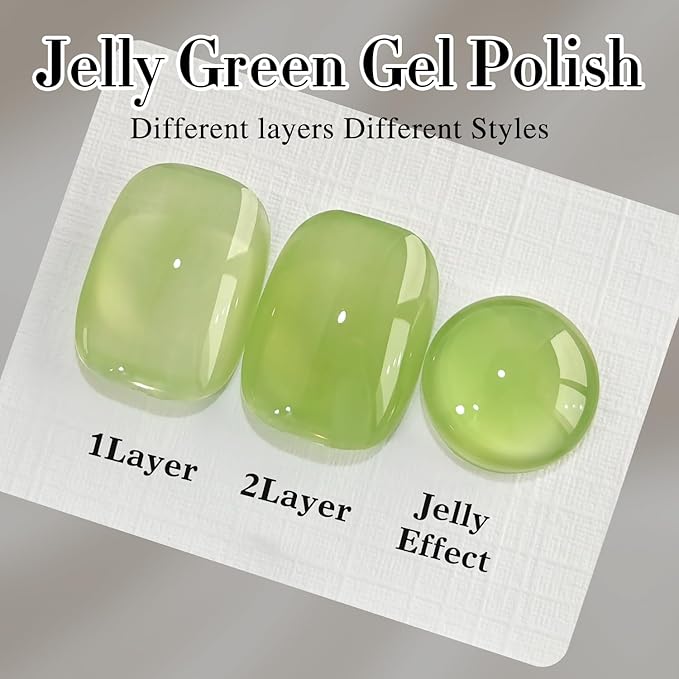 Double Rhythm Gel Polish 15ML Jelly Sheer Pastel Light Milky Color Pearl White Bottle 1 PC 0.5 OZ Full Size Nail Art Salon at Home (Translucent Green-D1408)