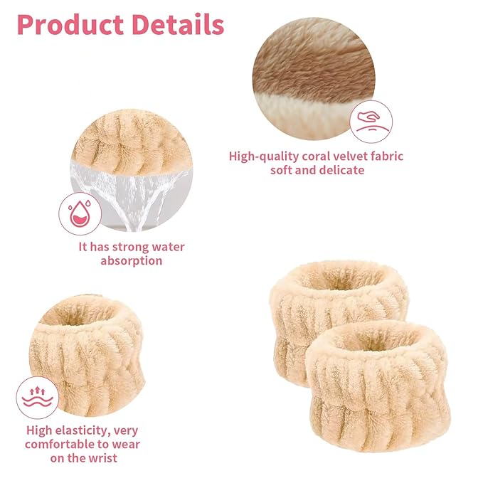 Amsomyin 12Pcs Microfiber Wrist Bands for Washing Face, Spa Face Wash Wristbands, Elastic and Highly Absorben, Not Easy to Get The Cuffs of Your Clothes Wet.
