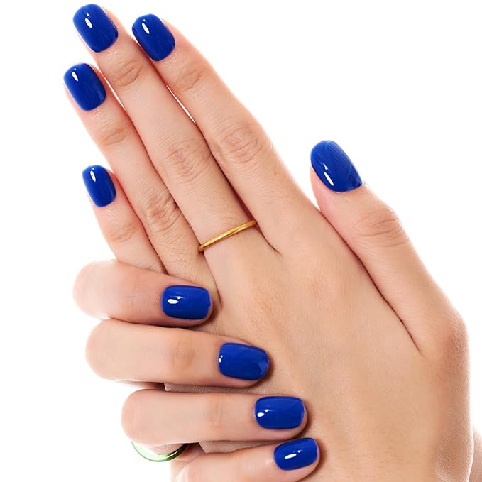 GLAMERMAID Navy Blue Extra Short Press on Nails, Pure Dark Blue Fake Nails Short Squoval, Nutural Soft Jelly Gel Natural Square Glue on Nails, Acrylic False Nails, Glossy Round Fake Nails for Women