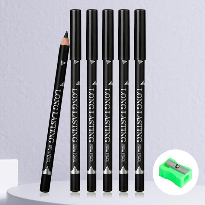 Black Eyebrow Pencils for Women with Sharpener, 6Pcs Hard-Core Wooden Eye Brow Eye Liner Pencils for Beginner Makeup, Waterproof & Sweat-Proof