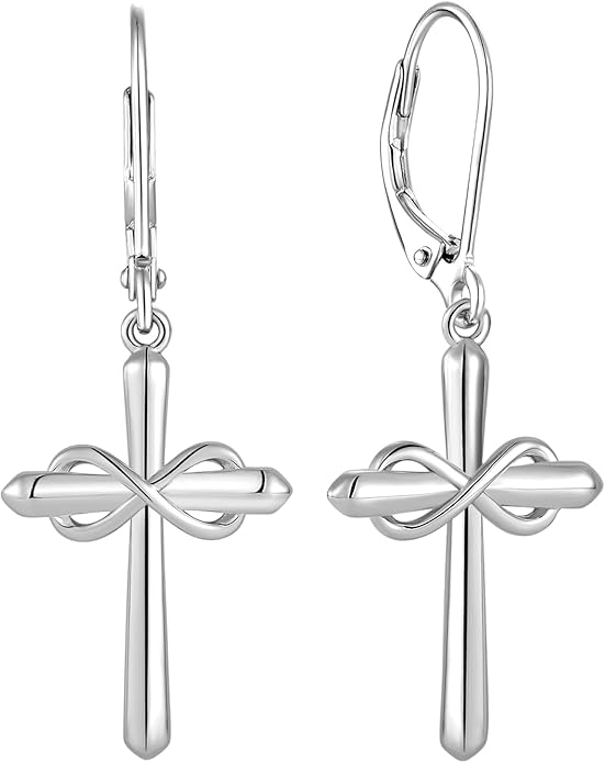 Starchenie Infinity Cross Earrings for Women 925 Sterling Silver Polished Cross Leverback Earring Crucifix Jewelry