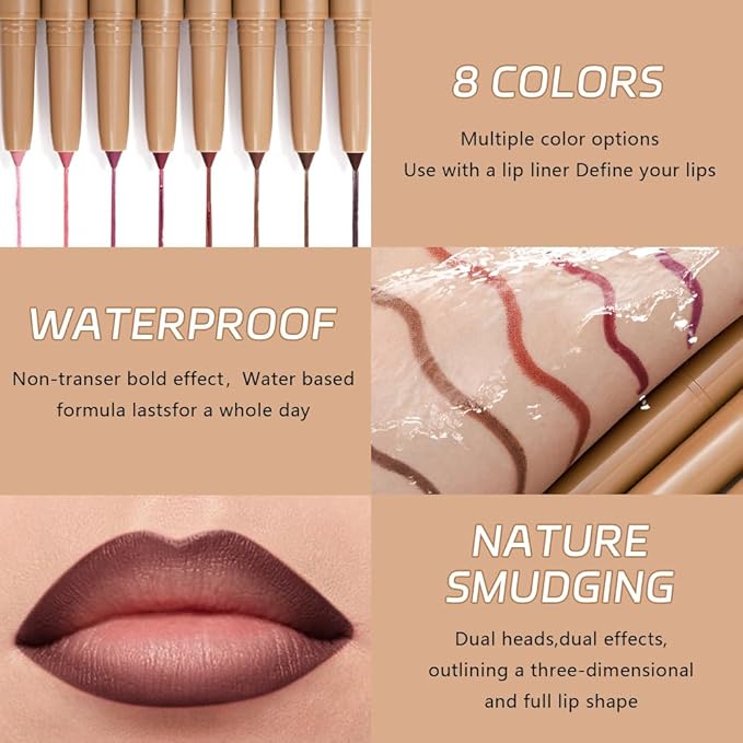 Waterproof Matte Lip Liner Pencil with Silicone Smudger – Long-Lasting Retractable Velvet Crayon, Vegan & Cruelty-Free, Define & Sculpt Lips for Work, Date, Party & Travel (08#, pack of 1)