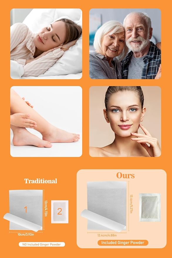 TEWEAE Foot Pads - 60Pads Pure Natural Ginger Powde Bamboo Vinegar Pads, Goodnight Foot Pads for Travel or Home Use