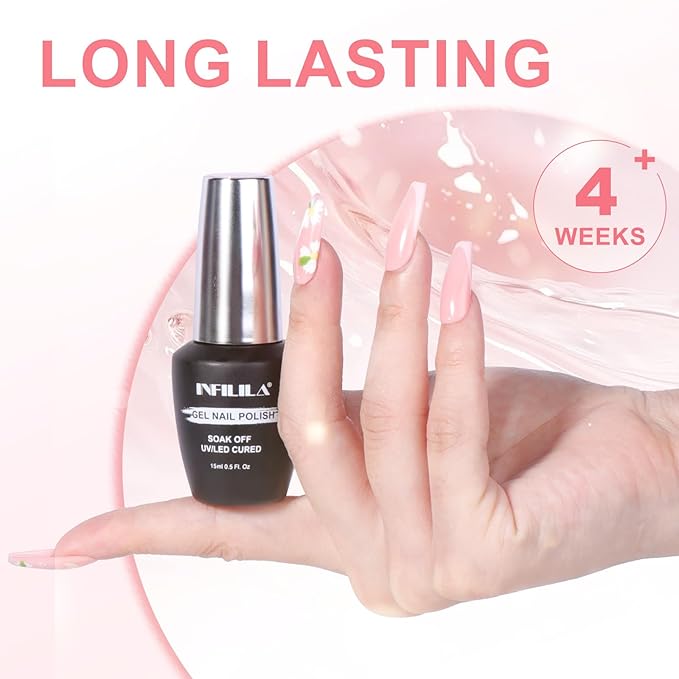 NXJ INFILILA Light Pink Gel Nail Polish, 15ml Baby Milky Pink Soak Off UV LED Gel Polish Long Lasting Shiny, Nude Jelly Sheer Translucent Color for Salon and Nail Art DIY at Home N20
