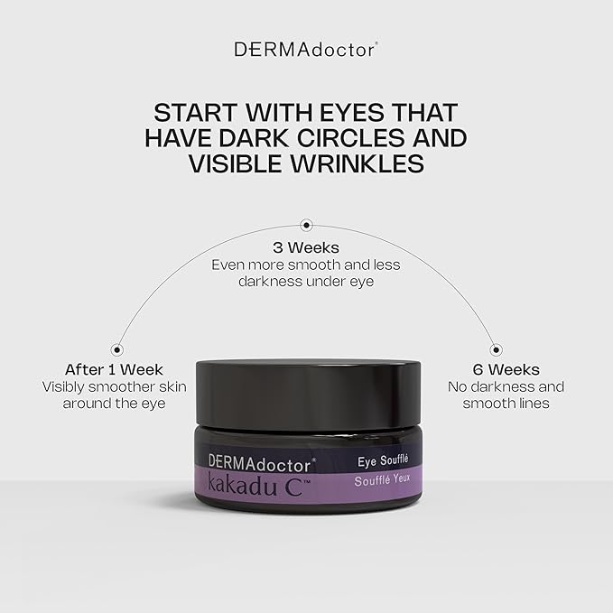 DERMAdoctor Vitamin C Eye Cream with Vitamin E – Caffeine Under Eye Cream for Dark Circles, Puffiness, Bags, Eye Fatigue, Wrinkles & Dehydration, Anti-Aging Eye Moisturizer Soufflé - 0.5 Fl oz