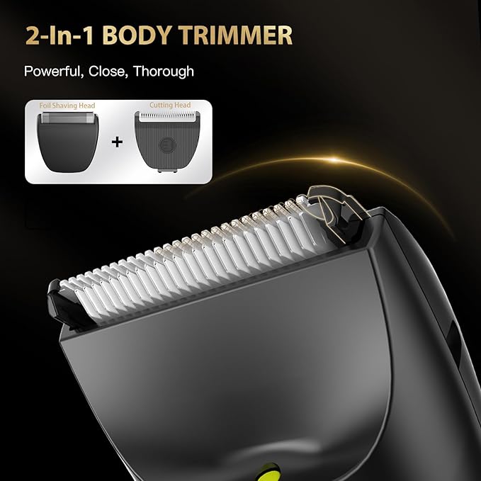 ENSSU 2-in 1 Body Hair Trimmers for Men, Pubic Groin Hair Trimmer for Men with Dual-Head Trimmer & Foil Blade, Electric Ball Trimmer Razors w/Light, Charging Dock, Waterproof Body Groomer Shaver Kit