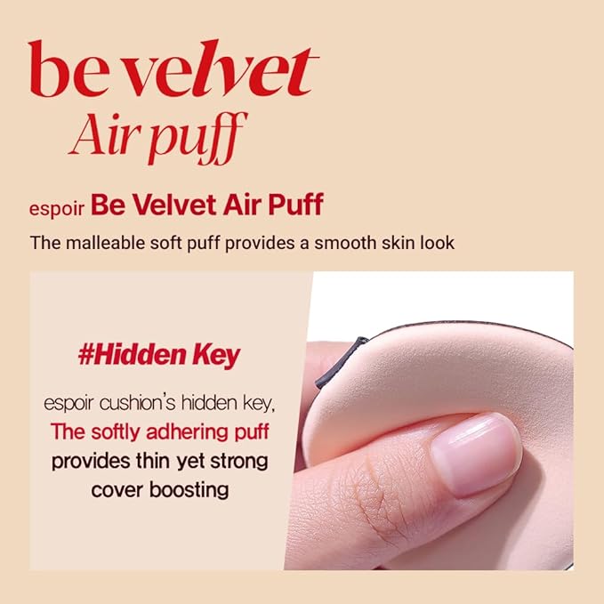 Espoir Be Velvet Air Puff 5ea | Flawless Face Makeup Fast and Easily | Makeup Sponge Applicator Air Cushion Powder Puff for Liquid Foundation, Cream, Powder, Concealer | Korean Base Makeup Tools