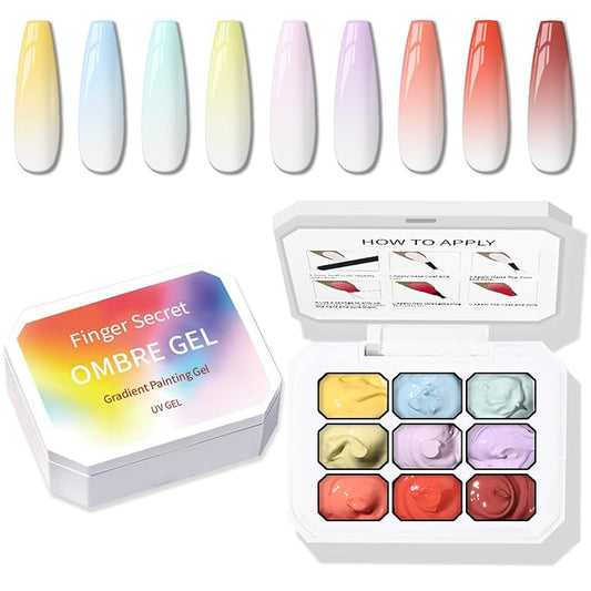 Karroy Sponge Pat Paint Nail Gel, 9 Colors Ombre Nails Gradient Gel Nail Blush Blooming Aura Nails Drawing Stripper Floral Painting Nail Art, No Wipe, UV/LED Curing (9 Colors A)
