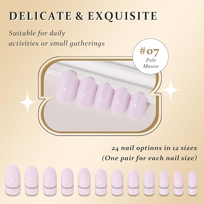 evpct Pale Mauve Medium Oval Glossy Press on Nails for Women Gift, Glossy Pale Mauve Fake Nail with Kits Manicure Kit, Soft Gel Full Cover Reusable Stick on Soft Acrylic False Nails Perfectly Fit