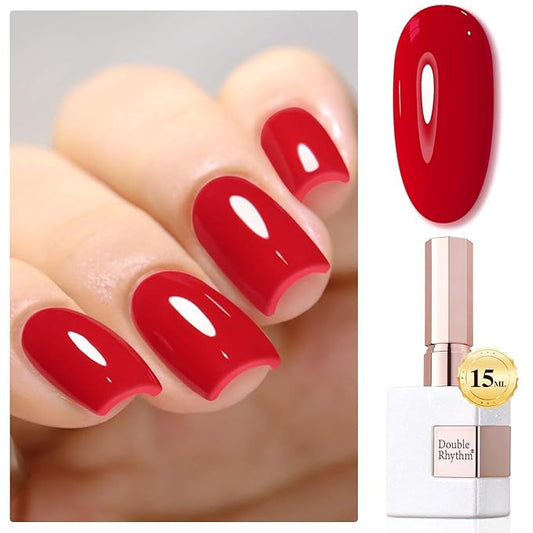 Double Rhythm Gel Polish 15ML Jelly Sheer Pastel Light Milky Color Pearl White Bottle 1 PC 0.5 OZ Full Size Nail Art Salon at Home (Red-D1451)