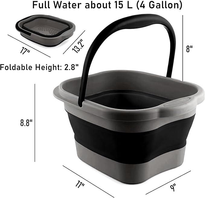DoroSun Collapsible Foot Tub Feet Soaking Spa Bath with Massager Acupoints for Circulation, Plastic Inflatable Feet Soak Basin Foldable Foot Soaker Bucket Footbath Bowl Tools for Men Adults, Black