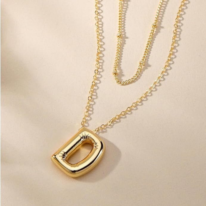 PANSHI Gold Initial Necklaces Gifts for Teen Girls Women Girlfriend Teen Girl Gifts Trendy Stuff Layered Bubble Letter Necklace Gold Jewelry Birthday Gift