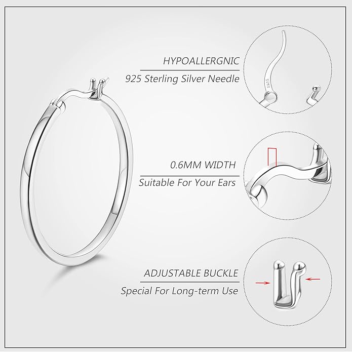 Hayoso 18K Gold Plated Hoop Earrings - 925 Sterling Silver Hoop Earrings Womens Hypoallergenic Hoops | Square Tube Hoop Earrings for Women 15mm/20mm/30mm/40mm