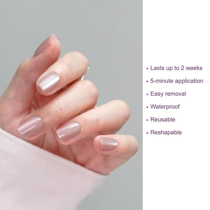 LAMIMOSA 32Pcs Cat Eye Press On Nails Short Square – Soft Gel Fake Nails in 16 Sizes, Reusable Glue on Nails Kit, SILK MIRAGE