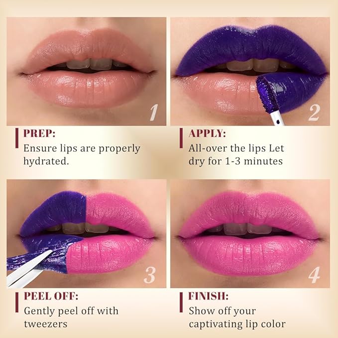 evpct Hot Pink Peel Off Lip Stain Tints with Tweezer, Matte Lipstick Lip Stain Gloss Long Lasting Waterproof for Women, Non-stick Cup Lipstick Peel Off High Pigmented 24 Hrs Original Lips Stains, 04