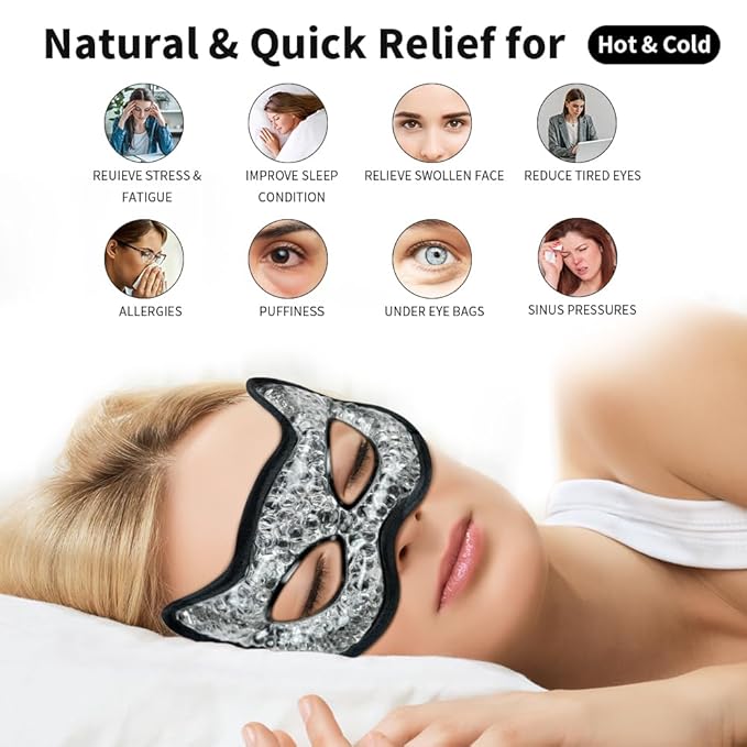 CONBELLA Cooling & Heating Eye Mask - Hot/Cold Use for Puffy Eyes, Headaches, Migraines, Sinus & Dark Circles (2 Packs Black)