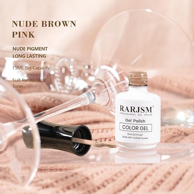 RARJSM Nude Gel Nail Polish Sheer Light Brown Pink Neutral Skin Tone Colors Jelly Transparent Nail Gel Polish 15ml Single Bottle Soak off UV LED Cured for Home Salon DIY French Manicure