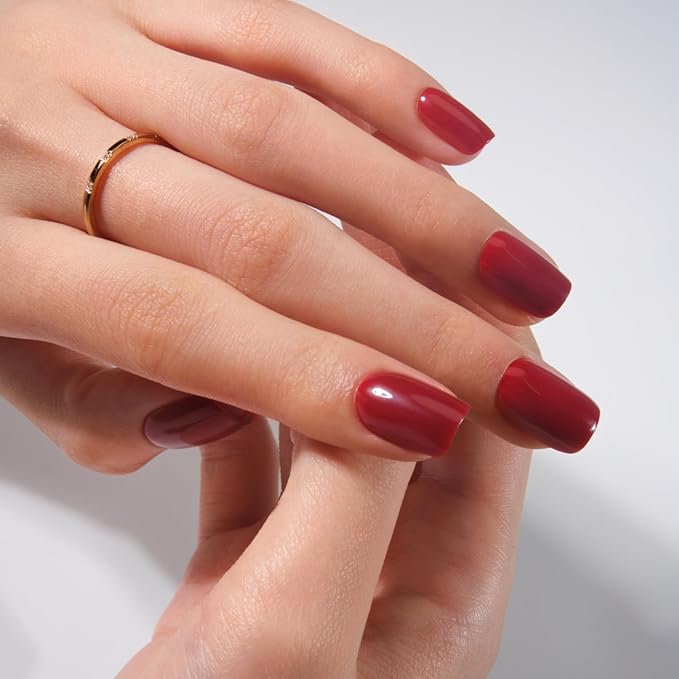 LAMIMOSA 32Pcs Red Press On Nails Short Almond – Soft Gel Fake Nails in 16 Sizes, Reusable Glue on Nails Kit, RASPBERRY