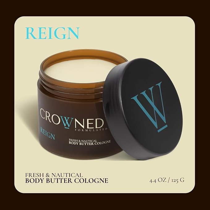 Crowned Skin Reign Body Butter Cologne and Body Oil Cologne Bundle | New Moisturizing Formula | Skin Care Set with Pink Pepper & Bergamot Scent | Natural Shea & Mango Butters | All-Day Fragrance