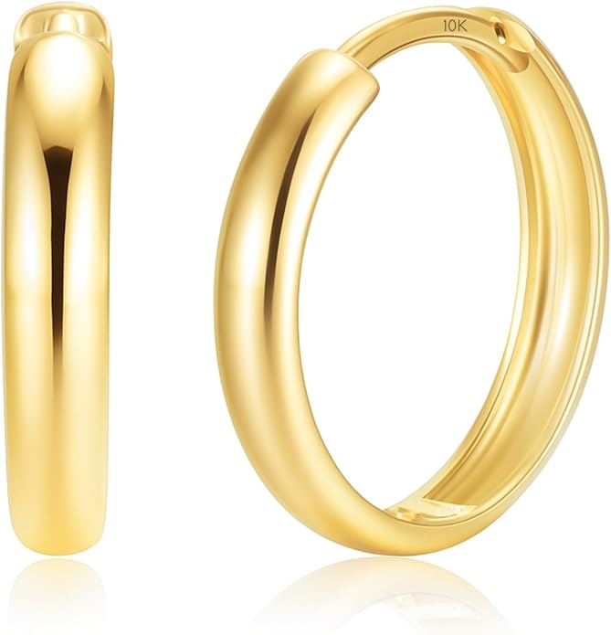 Small Solid 10k Gold Hoop Earrings for Women 3mm Wide | Gold Hoop Earrings in 12mm, 15mm & 18mm Diameter | Hypoallergenic Bold Real Gold Hoops by MAX + STONE